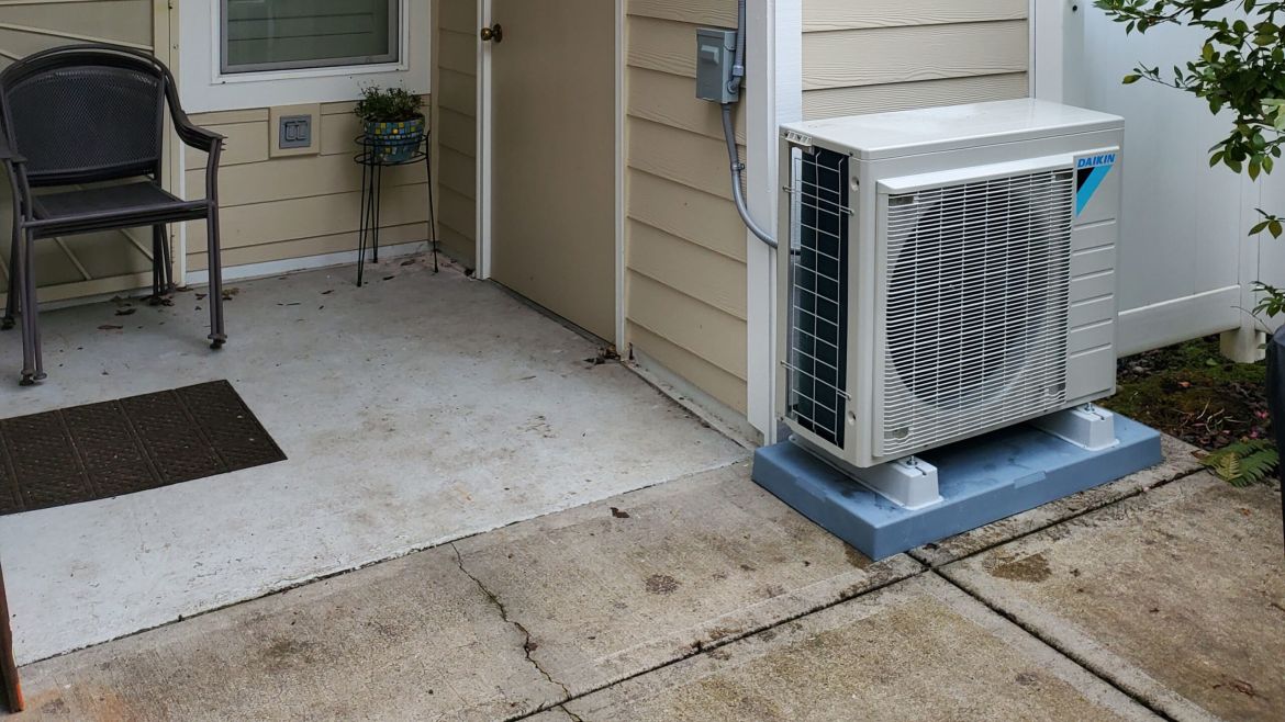 An example of a ductless heat pump unit installation in Portland, OR
